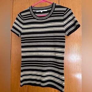 Rachel Roy black and gold striped short  sleeve sweater, Small, crewneck